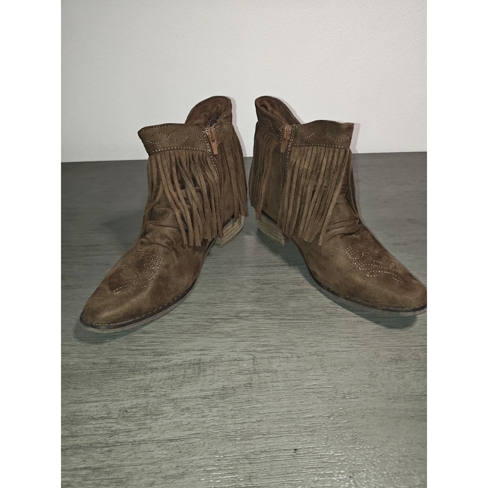 Roper women's brown suede faux leather "Fringy" western booties,Size 6 - Picture 3 of 8